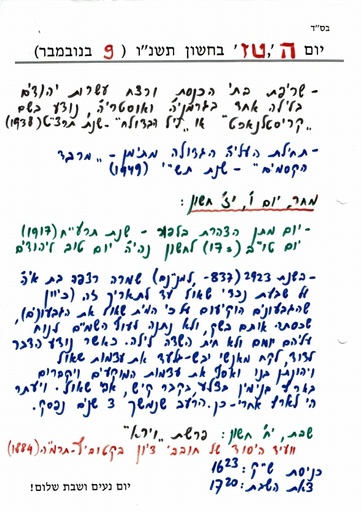 טז חשוון ה'תשנו