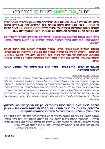 כג חשוון ה'תשס